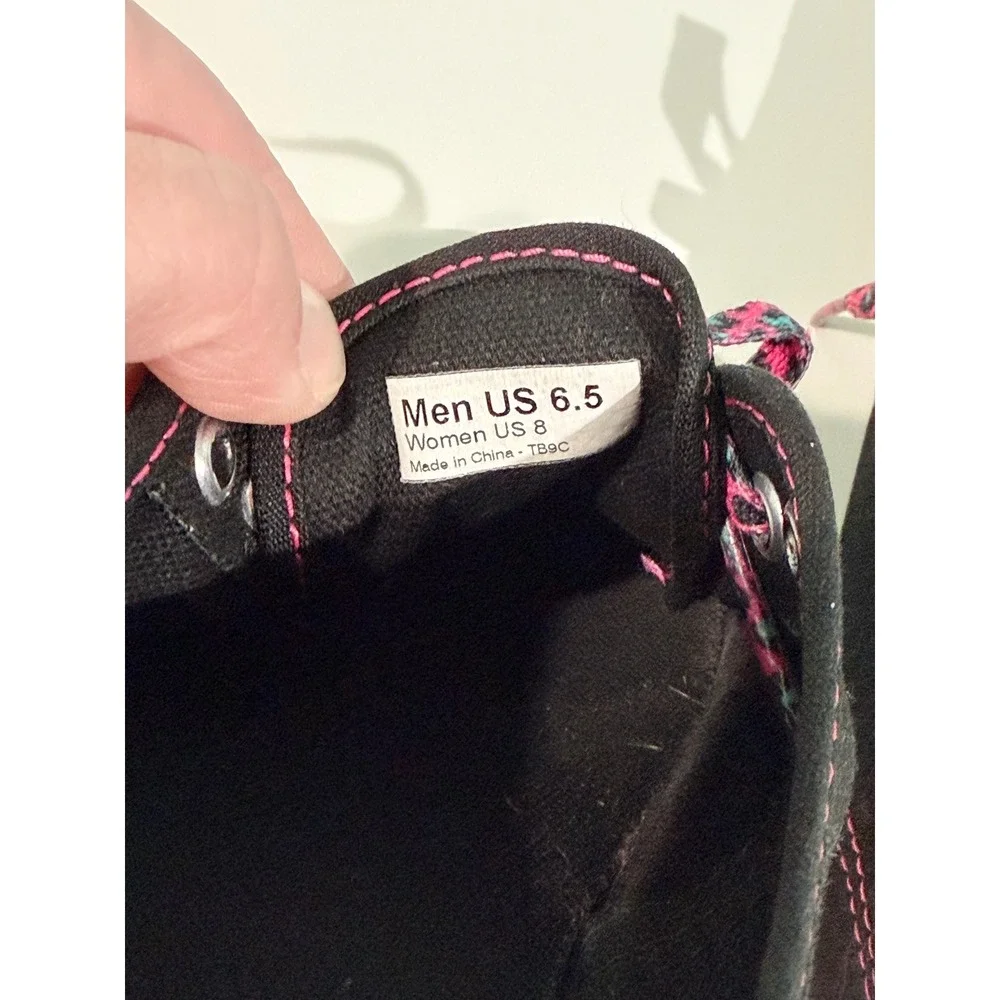 Vans Authentic Lo Pro Black Pink Contrast Stitch Leopard Lace Sneakers Womens 8